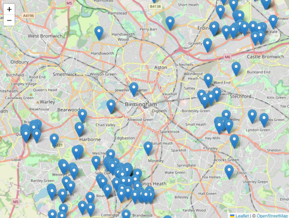 A map of BigTown showing locations across the city where missed bin collections have been reported