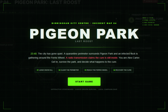 Pigeon Park: Last Roost opening screen