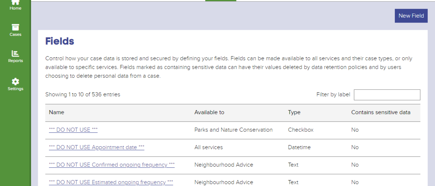 Screenshot of Connect Fields page