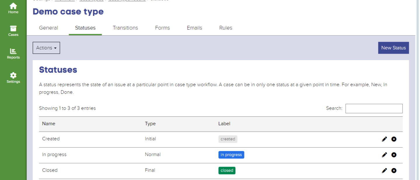 Status in a Connect case type