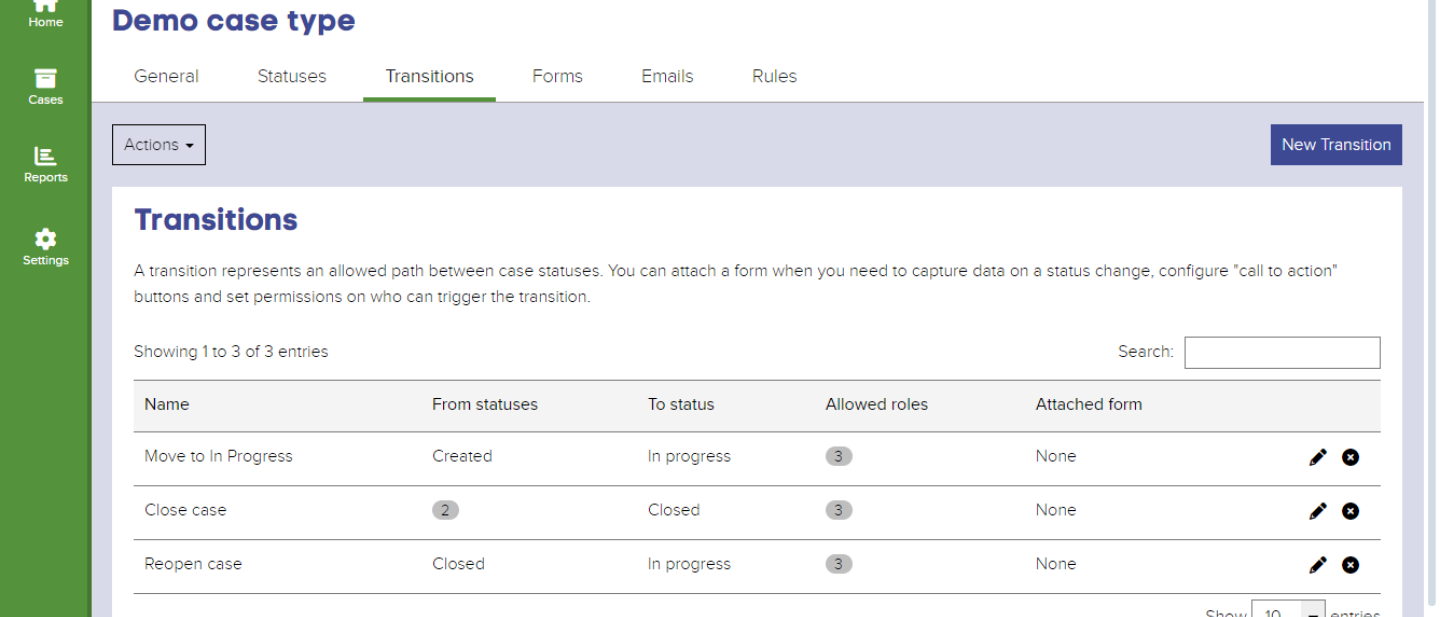 Screenshot of Connect Transitions page